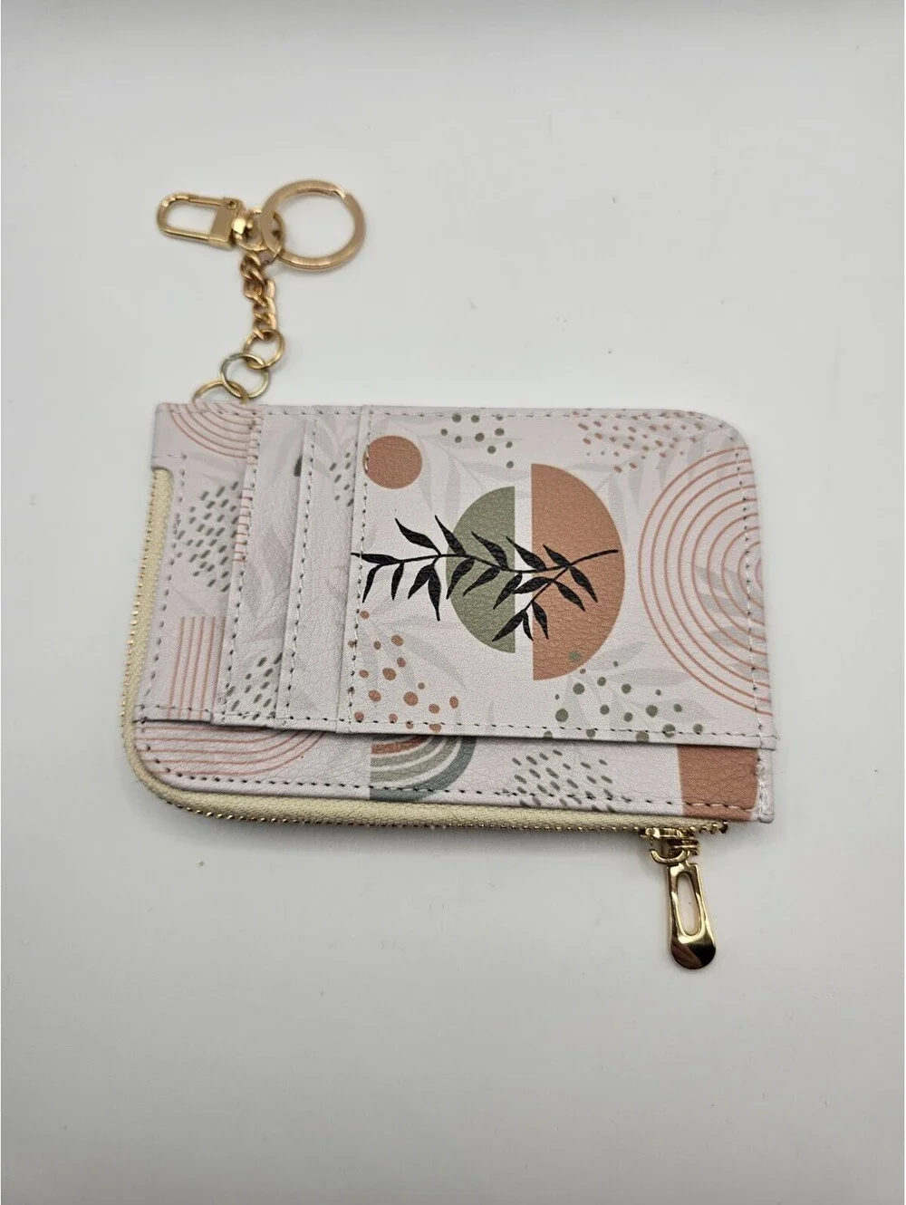Small Wallet Keychain Card Holder ID Window Zip Coin Pouch Geometric